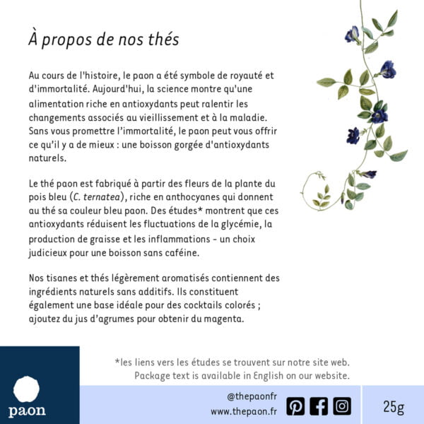 Back of packet text of Pois Bleu Pur in French