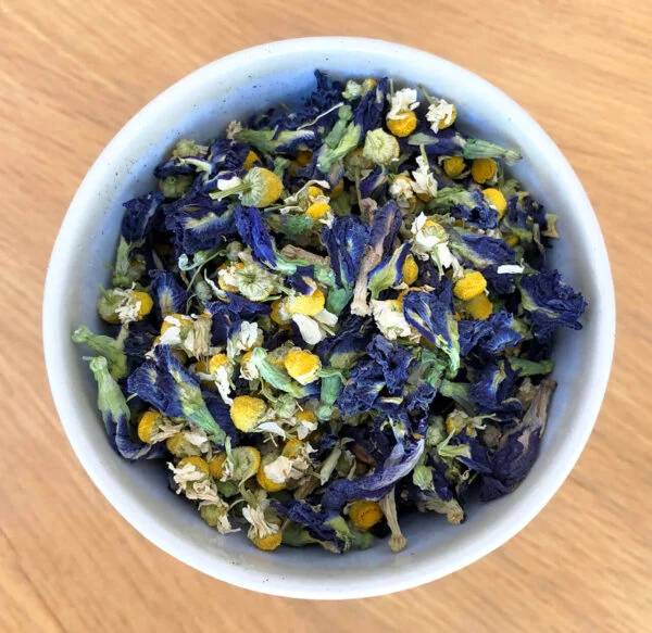 Bowl of Camomille Bleue product, top down